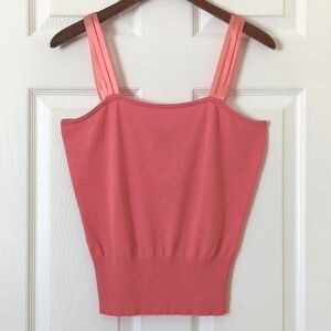 Maurice Sasson Y2K Vintage Triple Ribbon Strap Pointelle Tank Top Coral Pink M